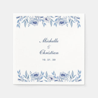 Blauwe Waterverf Floral Wedding Napkin Servet