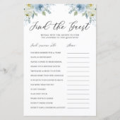 Blauwe Waterverf Floral Zoek het spel met de gasts (Voorkant)