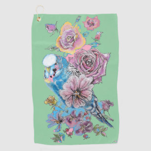 Blauwe Waterverf florale Groene Womens Golfhanddoek