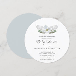 Blauwe Waterverf Florals Angel Wings Baby shower Kaart