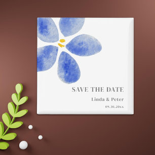Blauwe Waterverf Flower Save The Date Wedding Magneet