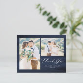 Blauwe Waterverf Foto Collage Weddenschap Bedankt Briefkaart (Staand voorkant)