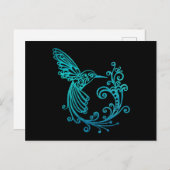 Blauwe Waterverf gestileerde kolibrie Briefkaart (Voorkant / Achterkant)