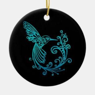 Blauwe Waterverf gestileerde kolibrie Keramisch Ornament