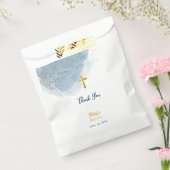 Blauwe Waterverf Glitter Gold Cross Baptisme Boy Bedankzakje (Gezegeld)