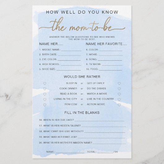 Blauwe Waterverf Gold kent het mam-om-te-worden sp (Voorkant)