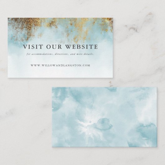Blauwe Waterverf gouden bruiloft website Informatiekaartje (Voorkant / Achterkant)