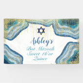 Blauwe Waterverf & Gouden Glitter Bat Mitzvah Quin Spandoek (Horizontaal)