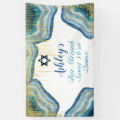 Blauwe Waterverf & Gouden Glitter Bat Mitzvah Quin Spandoek (Verticaal)