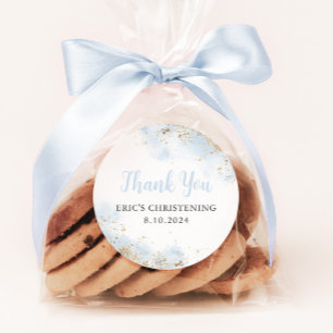 Blauwe Waterverf Gouden Jongen Doopsel Ronde Sticker