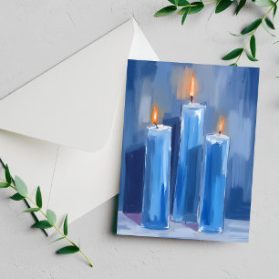 Blauwe Waterverf Hanukka Kaarsen Feestdagenkaart