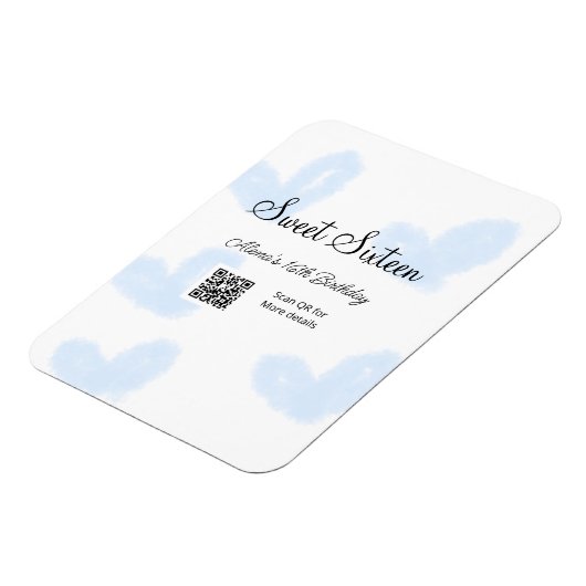 Blauwe waterverf harten QR Sweet zestien verjaarda Magneet (Linkerzijde)
