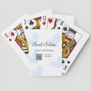 Blauwe waterverf harten QR Sweet zestien verjaarda Pokerkaarten
