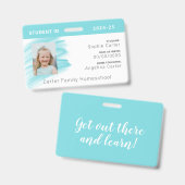 Blauwe Waterverf Homeschool Student ID Badge (Front & Back)