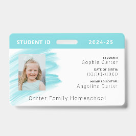 Blauwe Waterverf Homeschool Student ID Badge