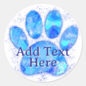 Blauwe Waterverf Hondenpoot Print Custom Ronde Sticker (Voorkant)
