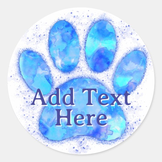 Blauwe Waterverf Hondenpoot Print Custom Ronde Sticker (Voorkant)