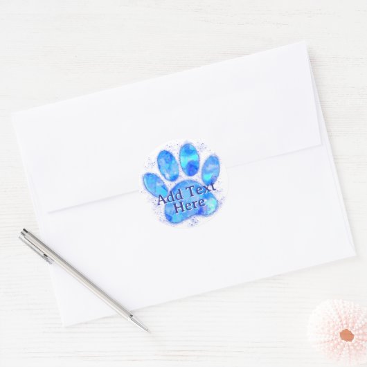 Blauwe Waterverf Hondenpoot Print Custom Ronde Sticker (Envelop)