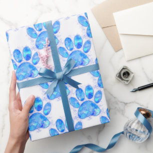 Blauwe Waterverf hondenpootafdruk Cadeaupapier