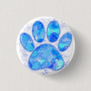 Blauwe Waterverf hondenpootafdruk Ronde Button 3,2 Cm