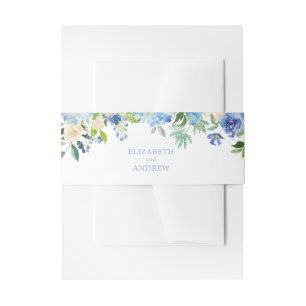 Blauwe Waterverf Hydrangea Bruiloft Belly Band Uitnodigingen Wikkel