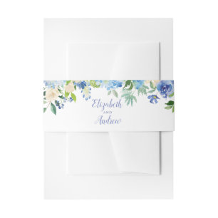 Blauwe Waterverf Hydrangea Bruiloft Belly Band Uitnodigingen Wikkel