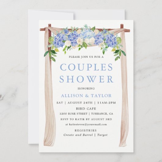 Blauwe Waterverf Hydrangea Couples Shower Kaart (Voorkant)