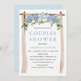 Blauwe Waterverf Hydrangea Couples Shower Kaart