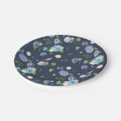 Blauwe Waterverf Hydrangea en Roos Bloemenpatroon Papieren Bordje (Gekanteld)