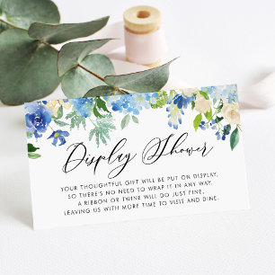 Blauwe Waterverf Hydrangea en Roos Display Douche Informatiekaartje