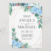 Blauwe Waterverf Hydrangea Floral bruiloft Kaart (Voorkant / Achterkant)