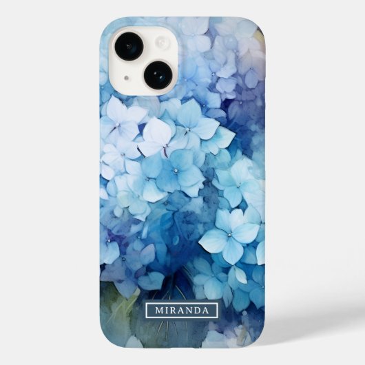  Blauwe Waterverf Hydrangea Naam Sjabloon Case-Mate iPhone Case (Achterkant)