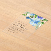 Blauwe Waterverf Hydrangea Winter Floral Wedding Acryl Uitnodigingen (Laagn)
