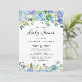 Blauwe Waterverf Hydrangeas en Rozen Baby shower Kaart (Staand voorkant)