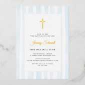 Blauwe Waterverf Jongensdoop Folie Uitnodiging (Voorkant)