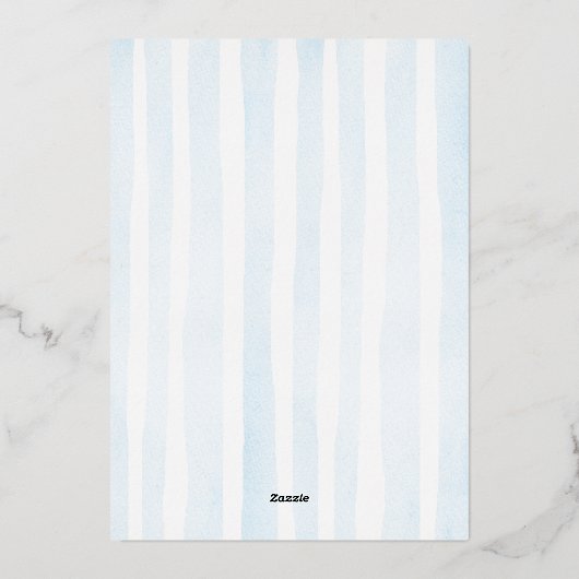 Blauwe Waterverf Jongensdoop Folie Uitnodiging (Achterkant)