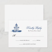 Blauwe Waterverf Kerkbruiloft RSVP Kaartje (Voorkant / Achterkant)