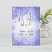 Blauwe Waterverf kerstBaby shower uitnodiging (Staand voorkant)