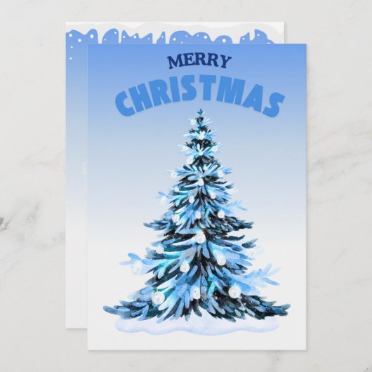 Blauwe Waterverf kerstboom niet-foto Feestdagenkaart (Voorkant / Achterkant)