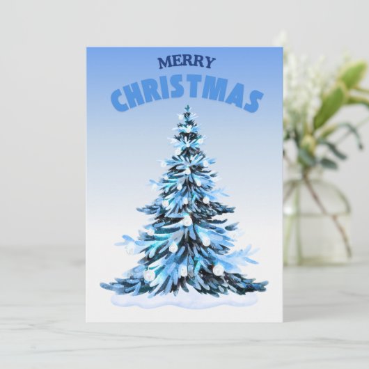 Blauwe Waterverf kerstboom niet-foto Feestdagenkaart (Staand voorkant)