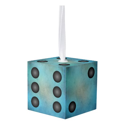 Blauwe Waterverf kerstfeestdag Bunco Kubus Ornament (Achter hoekig)