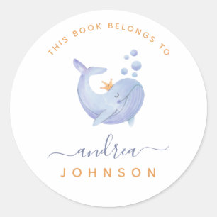 Blauwe Waterverf Kind kookplaat walvis Ronde Sticker