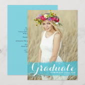 Blauwe Waterverf Klasse van 2025 Foto Afstuderen Aankondiging (Voorkant / Achterkant)