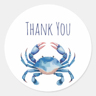 Blauwe Waterverf Krab Dank u Sticker