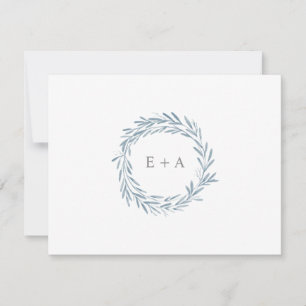 Blauwe Waterverf krans monogram plat Bedankkaart