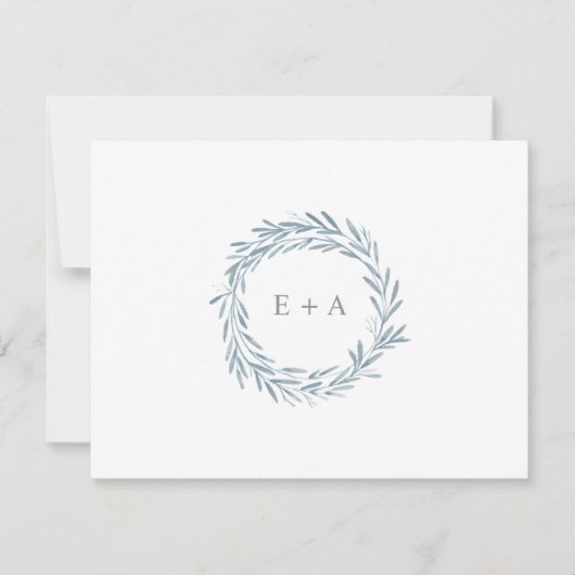 Blauwe Waterverf krans monogram plat Bedankkaart (Voorkant)