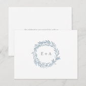 Blauwe Waterverf krans monogram plat Bedankkaart (Voorkant / Achterkant)