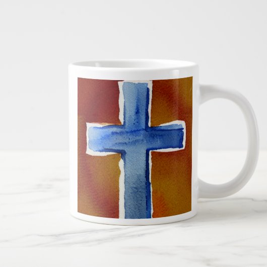 Blauwe Waterverf kruis Extra Grote Beker (Rechts)