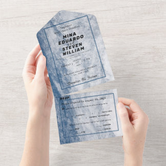 Blauwe waterverf Kustoceaan Strand bruiloft All In One Uitnodiging