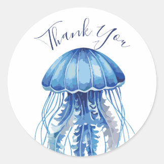 Blauwe Waterverf kwal Dank u Ronde Sticker